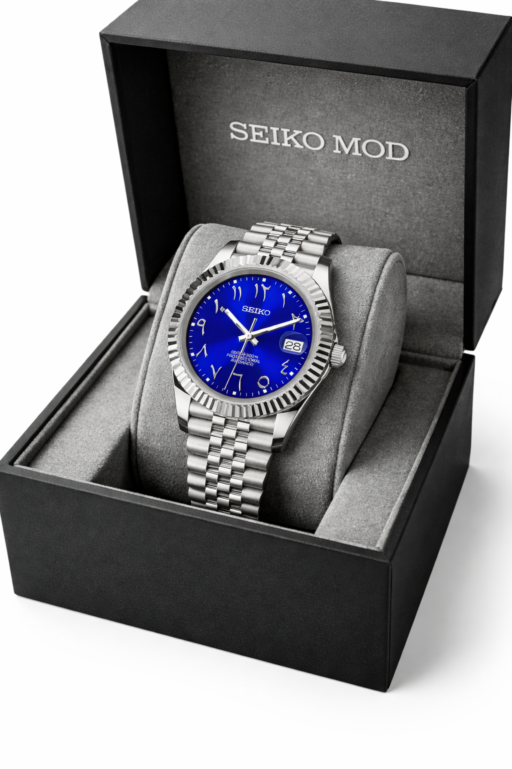 montre automatique cadran arabic dial bleu seiko mod 40mm 