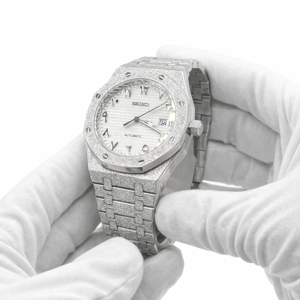 seiko mod royal oak frosted arabic blanche mouvement automatique 