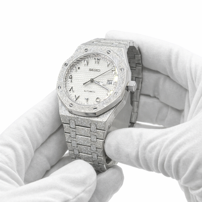 seiko mod royal oak frosted arabic blanche mouvement automatique 