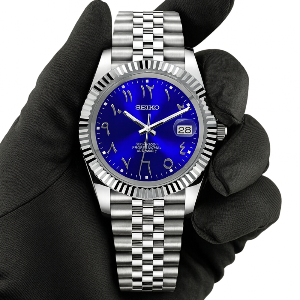 seikomod arabic dial bleu cadran bleu bracelet jubilee