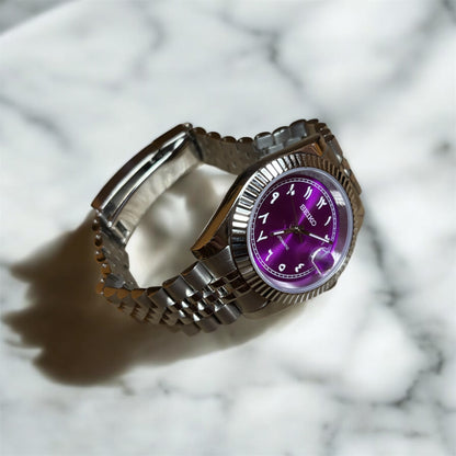 seiko mod cadran violet, montre homme bracelet jubilé et étanche