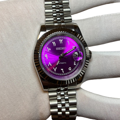 montre homme seiko mod violette datejust ver en saphir 